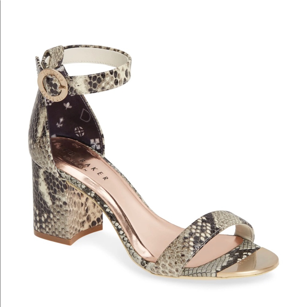 Ted Baker Snake Skin Block Heel Sandals